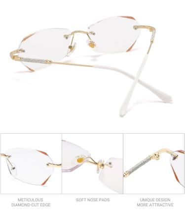 LUFF Rimless Reading Glasses for Women - Lightweight Anti Blue Light Readers Stylish Metal Frame Gold 4.0x - Buy Online on GoSupps.com