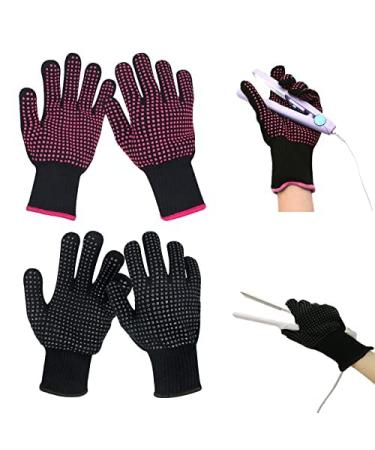 2 Pairs Heat Resistant Gloves With Silicone Bumps Professional Heatproof Glove Heat Protection Mitts for Hair Tools Flat Iron and Curling Wand