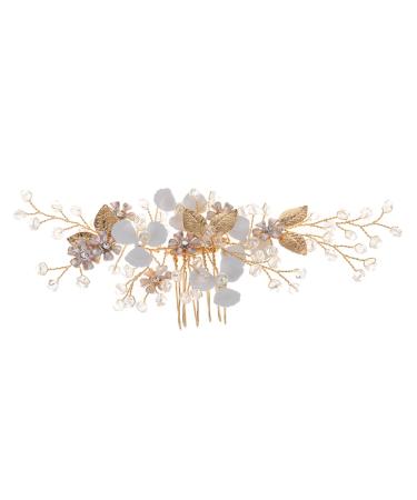 DOITOOL Flower Hair Combs for Women Decorative Wedding Hair Comb Gold Leaf Hair Comb Rhinestone Hair Comb Rhinestone Gold Hair Comb Tiara Hair Accessories Bride Wedding Dress