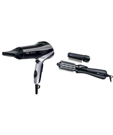 Brown Satin Hair 7 Hair dryer & Satin Hair 7 Warm air Lockenbrush with IONTEC Technology including comb and brush attachment AS 720 black 1 piece (1-pack) hair dryer + diffuser bundle with warm air-lock brush