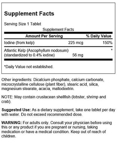 Swanson Kelp Tablets - Natural Iodine Source for Thyroid Health - 250 Tablets, 225mcg - Buy Online on GoSupps.com