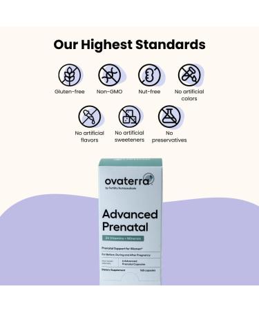 Ovaterra Advanced Prenatal Vitamins for Women with 550mg Choline Methylfolate Chelated Iron & 24 Nutrients 168 Capsules - 28 Day Supply - Buy Online on GoSupps.com