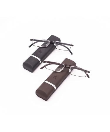 Cokobin reading glasses 2 Stueck with ultra -light TR90 frame reading help half -glogues made of metal frame with semi -frame visual help with glasses case for women and men +2.25 black brown +2.25 diopters