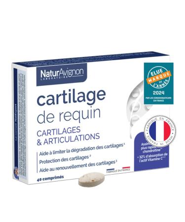 NaturAvignon Shark Cartilage Laboratory | Joint Comfort and Cartilage Protection | 3 Patents | Enriched with Vitamin C D and Manganese | Made in France | 40 Tablets (20 Days)