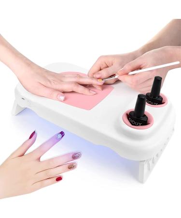 Nail Arm Rest Pillow with UV LED Nail Dryer, Professional 48W UV LED Nail Lamp Manicure Nail Hand Rest Portable Gel Nail Light Manicure Tool Pink