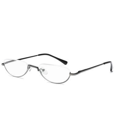 LANOMI Metal Reading Glasses Half Rim Mini Lightweight Half Frame Reading Aid Half Round Transparent Lens Half Glasses Eyeglasses Gray 1.5 Diopters