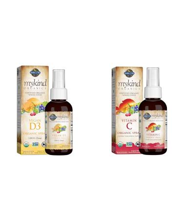 Garden of Life Organic Vegan Vitamin D3 1000 IU Liquid Spray with Omega Oils and Organic Vitamin C Spray for Immune Support 60mg - 2 fl oz Bottles