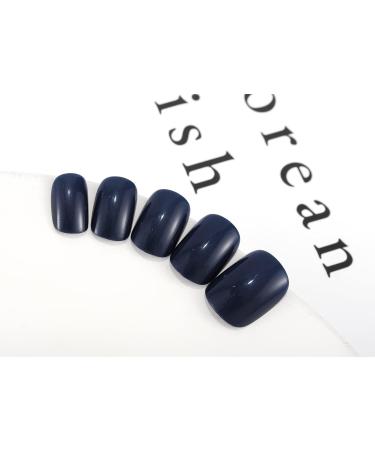 Sethexy Short Square Dark Blue False Nails - 24Pcs Glossy Pure Color Collection for Women and Girls - Buy Online on GoSupps.com