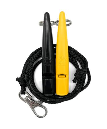 Acme dog whistle No.211.5 with pipe band |In a double pack |2 pipes including 2 ligaments |Ideal for the recall - loud and far -reaching (Black + Yellow)