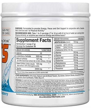 ALLMAX Nutrition ACUTS Amino-Charged Energy Drink Blue Raspberry 7.4 oz (210 g) - Buy Online on GoSupps.com