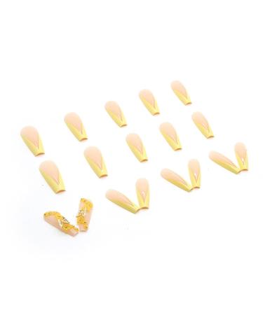 Justotry 24-Piece Coffin 3D Nails - Lemon French Floral Ballerina Press-On Nails for Women | Short Fake Nails - Buy Online on GoSupps.com