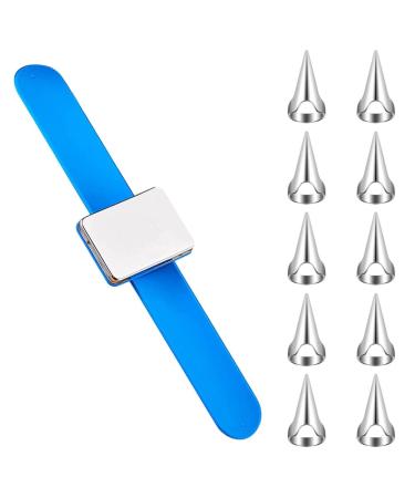 10 Pieces Hair Parting Ring with Magnetic Pin Holder Wrist Adjustable Pinky Hair Parting Tool Metal Braiding Rings for Parting Hair Hair Selecting Tools (Blue)