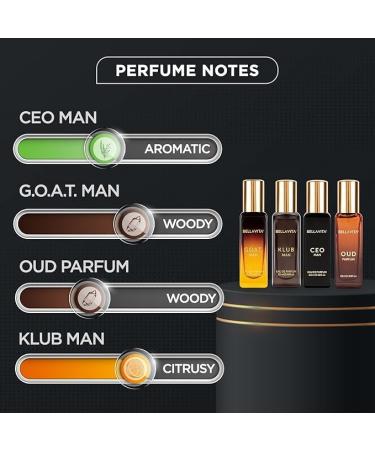 Be l.la Vi ta Luxury Man Perfume Gift Set 4 x 20 ml for Men with KLUB OUD CEO G.O.A.T Perfume | Woody Citrusy Long Lasting EDP Fragrance Scent - Buy Online on GoSupps.com