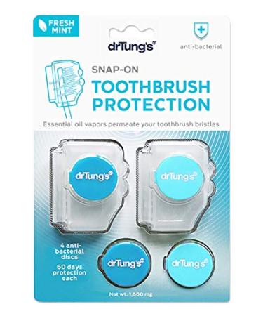 DrTung's Snap-On Toothbrush Protector Releases Vapor from Essential Oils to Help Protect your toothbrush (2 Pack) (colors may vary)