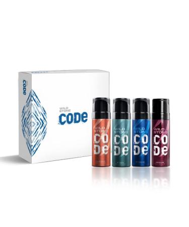 Wild Stone CODE Travel Pack with Iridium Titanium Steel and Copper Perfume Body Spray for Men Pack of 4 (40ml each) | Gift Set for Men