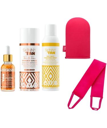 Skinny Tan Wonder Serum Fake Tan Gift Set - Wonder Serum Face Tanning Drops Dry Mist Finishing Spray plus Velvet Tanning Mitt + Back Applicator. Value of 84.95 Collection Gift Set - Buy Online on GoSupps.com