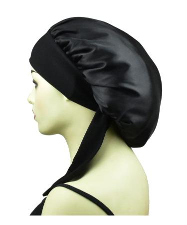 Silk Satin Bonnet for Curly Hair | Women's Sleep Cap for Girls | Large Black Satin Night Cap with Tie Band - Buy Online on GoSupps.com