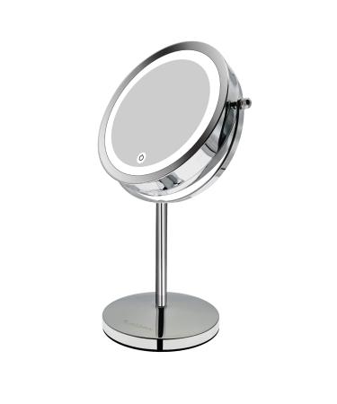 SHACJHNN Lighted Makeup Mirror 1x/10x Magnifying Vanity Mirror with Lights  7 Vanity Swivel Mirror Double Sided Cosmetic Mirror (Silver-Dimmable Switch)