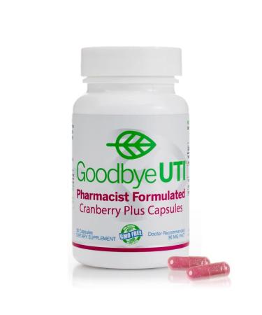 Goodbye UTI Cranberry Plus Capsules Pure Pharmacist Formulated 36mg PAC Per Capsule No Additives Coats Bladder Lining GMO and Gluten-Free No Additives