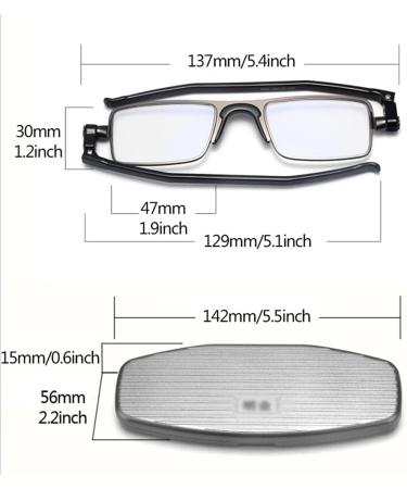 JUNZ 360 Rotatable Foldable Blue Light Filter Reading Glasses - Portable Men's Glasses with Metal Case Diopters 1.0-3.5 Black +2.0 - Buy Online on GoSupps.com