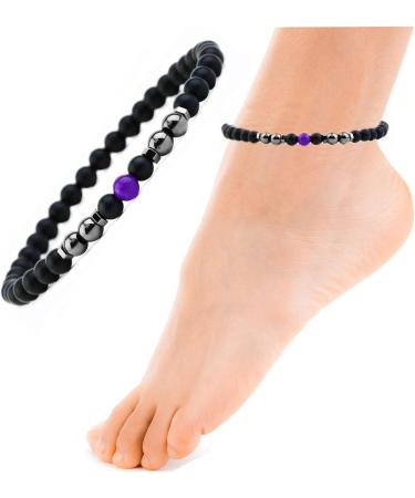 Magnetic Foot Chain - Black Frosted Stone 2 Packs 8.3 Inner 6mm - Remove Static Electricity & Improve Sleep with Purple Pine Stone & Magnet - Buy Online on GoSupps.com
