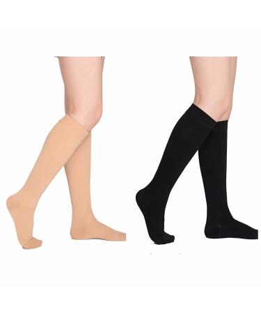 WSYKC compression socks set (2 pairs) closed compression socks 23-32 mmHg gradient pressure a couple in black and beige XL XL black beige