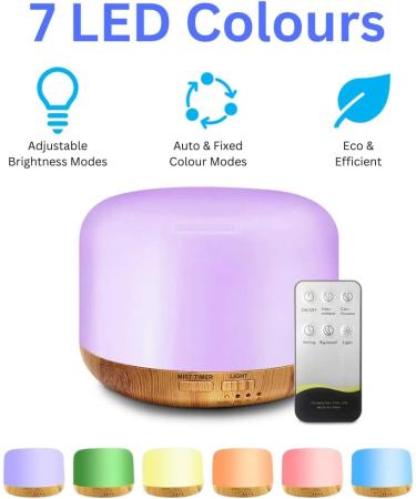 AZULON Essential Oil Diffuser 300ML Ultrasonic Aromatherapy Air Diffuser Humidifier with Remote Adjustable Mist Mode Waterless Auto Off & 7 LED Lights for Home (Wood Grain) - Buy Online on GoSupps.com