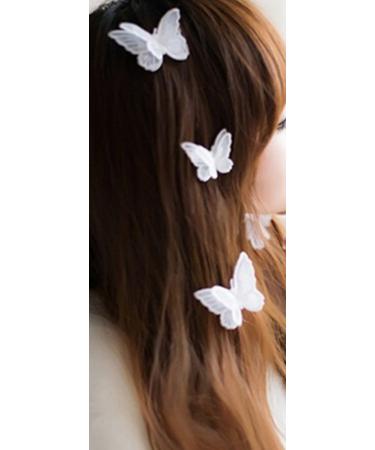6Pcs White Double Embroidery Lace Butterfly Hair Clip Accessories for Women Girl Baby