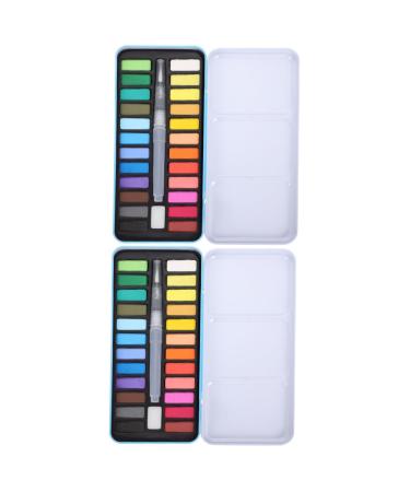 Lurrose 2 Sets Solid Watercolor Oil Paint Tool Trays Professional Watercolor Kit Painting Collection Travel