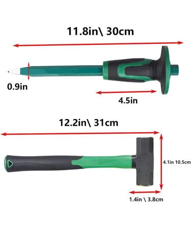 2lb Sledge Hammer & Flat Chisel with Hand Protection + Gloves - Ideal for Tile, Rock, Masonry, Concrete & Brick - Anti-Slip Handled Small Drilling Hammer - Green - Buy Online on GoSupps.com