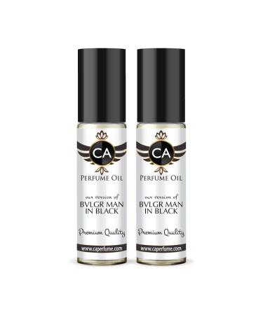CA Perfume Impression of Bvlgr Man In Black For Men Replica Fragrance Body Oil Dupes Alcohol-Free Essential Aromatherapy Sample Travel Size Concentrated Long Lasting Attar Roll-On 0.3 Fl Oz-X2