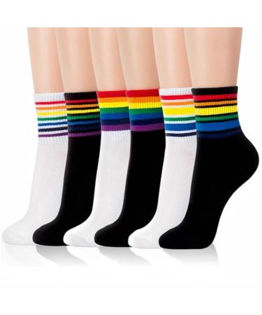 Akamas 6 couple women colored striped rainbow pattern socks white black lgbtq proud sports socks cotton socks funny crew socks casual socks ankle socks