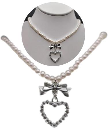 OralGos Heart Pendant Necklace - Pearl Clavicle Chain Adjustable Choker Jewelry for Women & Girls | International Shipping - Buy Online on GoSupps.com