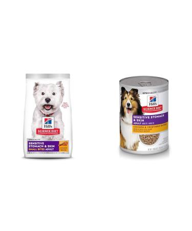 Hill's Science Diet Adult Sensitive Stomach & Skin Small Bites Dry Dog Food Chicken Recipe & Adult Sensitive Stomach & Skin Canned Dog Food Chicken & Vegetable Entr e 12.8 oz 12 Pack wet dog food