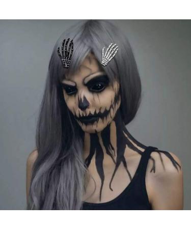Halloween Skeleton Hands Bone Hair Clips - White and Black (2 Pairs) - Punk Rock Horror Hair Accessories for Women and Girls - Buy Online on GoSupps.com