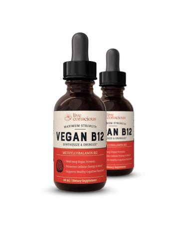 Live Conscious Vegan Vitamin B12 Sublingual Liquid Drops Methylcobalamin Max Strength B12 5000mcg Formula - Vegan B 12 Vitamin Support Energy & Mood Promote Memory Aid Immune System - 120 Serving
