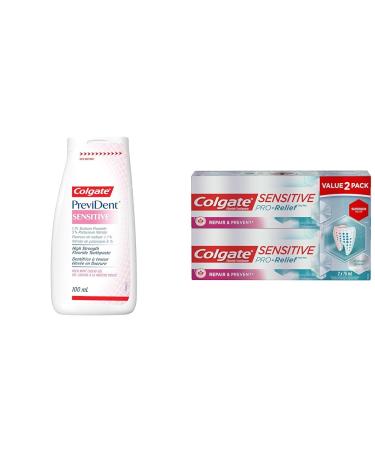 Colgate PreviDent 5000 Plus Sensitive Fluoride Toothpaste and Sensitive Pro-Relief Repair & Prevent Toothpaste Bundle Mint 2 Piece Set