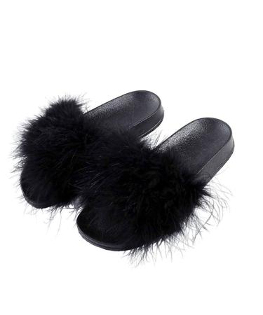 Sliders for Women Women Fur Slippers Comfortable Soft Winter Warm Home Slipper Fashion Faux Fur Furry Flops Plush Shoes Fluffy Woman for Indoor Outdoor Fashion Sandals (A 25.5CM) (A 24CM)