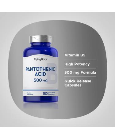 Piping Rock Pantothenic Acid 500mg | 180 Capsules - Non-GMO & Gluten-Free Supplement - Buy Online on GoSupps.com
