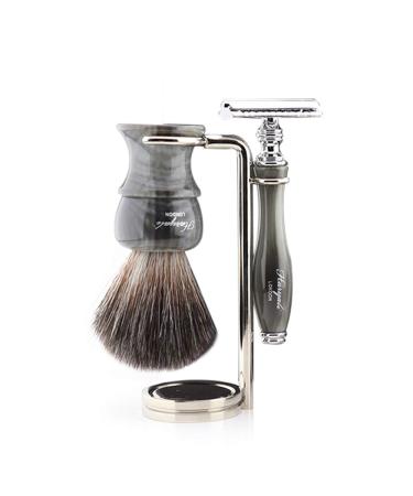 Haryali London Classic Men's Shaving Set with Double Edge Safety Razor Synthetic Badger Brush and Stand