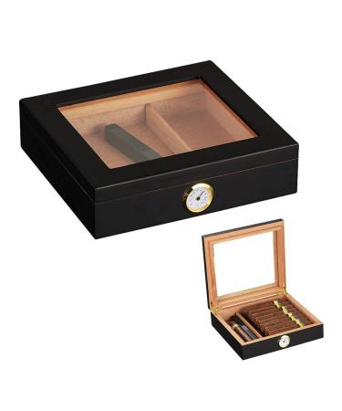 Handmade Cigar Humidor for 20 Counts Spanish Cedar Cigar Box for Men with Hygrometer Humidifier Tight Seal for Best Humidity Black