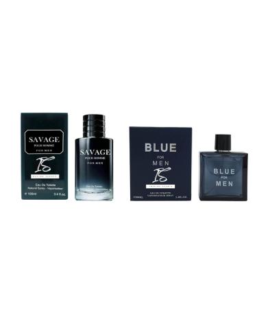 INSPIRE SCENTS Savage Pour Homme & Blue for Men Cologne Combo Set, Eau De Toilette Natural Spray Fragrance for Men, Wonderful Gift, Masculine Scent for All Skin Types, 3.4 Fl Oz Each (Pack of 2)
