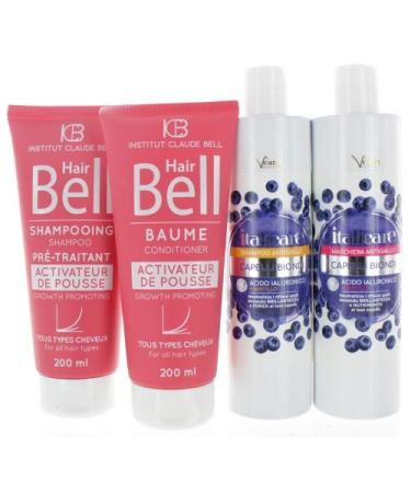 Veana 2 x Hyaluronic Acid Blueberry + Hair Mask 2 x 300ml + HairBell Shampoo 2 x 200ml for Faster Hair Growth