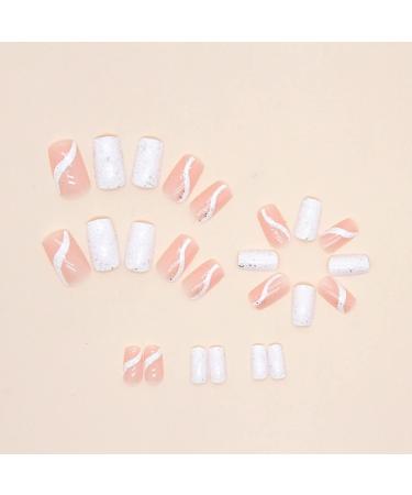 Justotry 24 Pcs Pink Glitter Milky French Square False Nails | Glossy Swirl Press On Nails Medium | Nail Glue & Squoval Stick Included - Women & Teens Nail Art - Buy Online on GoSupps.com