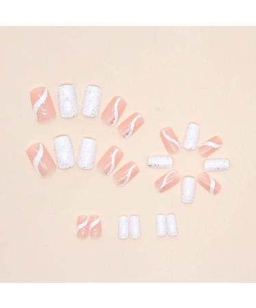 Justotry 24-Piece Pink Angular Glitter Press-On Nails | Milky French & Swirl Design | Beautiful Square Artificial Fake Nails for Women - Buy Online on GoSupps.com