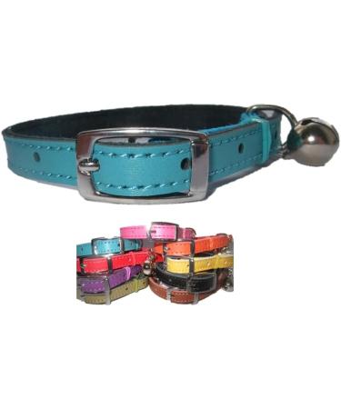 Leather cat/ kitten collar pink blue brown and red safety elastic (blue) - Buy Online on GoSupps.com