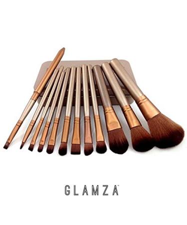 Glamza 12pcs Makeup Brush Set - Gold & White | Face Foundation Eye & Lip Brushes with Metal Case - International Shipping Available - Buy Online on GoSupps.com