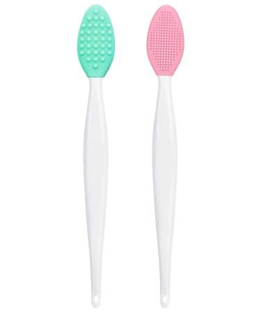 LLTGMV 2pcs Double-Sided Silicone Exfoliating Lip Brush, Exfoliating Brush Lip Scrub Brush for Men Women (Green+Pink)