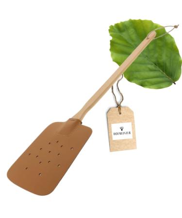 2x Hofmeister fly clapes beech wood & leather 47.5 cm from Europe practical mosquito rackets against insects clap with leather strap for hanging flying spades & insect shredders Brown synthetic leather 2