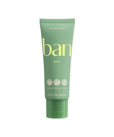 Ban Invisible Roll-On Aluminum-Free AHA Deodorant for Women and Men Aluminum Free 48-Hour Odor Protection Unscented 2.3 Oz